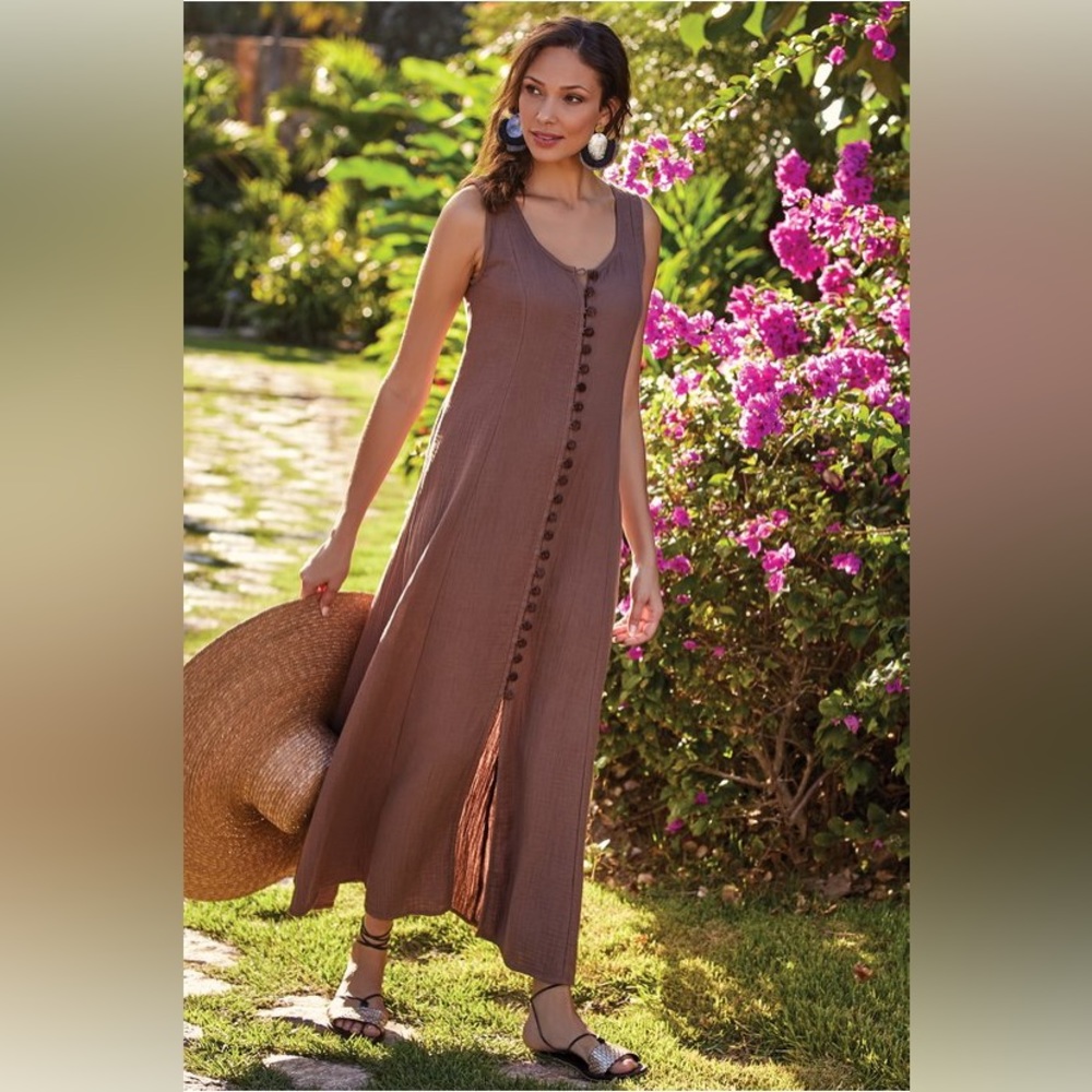 Double gauze, easy summer dress, mocha, Soft Surroundings, NWT, 1X